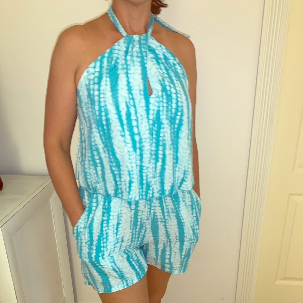 Tyche Romper teal and white tie-dye